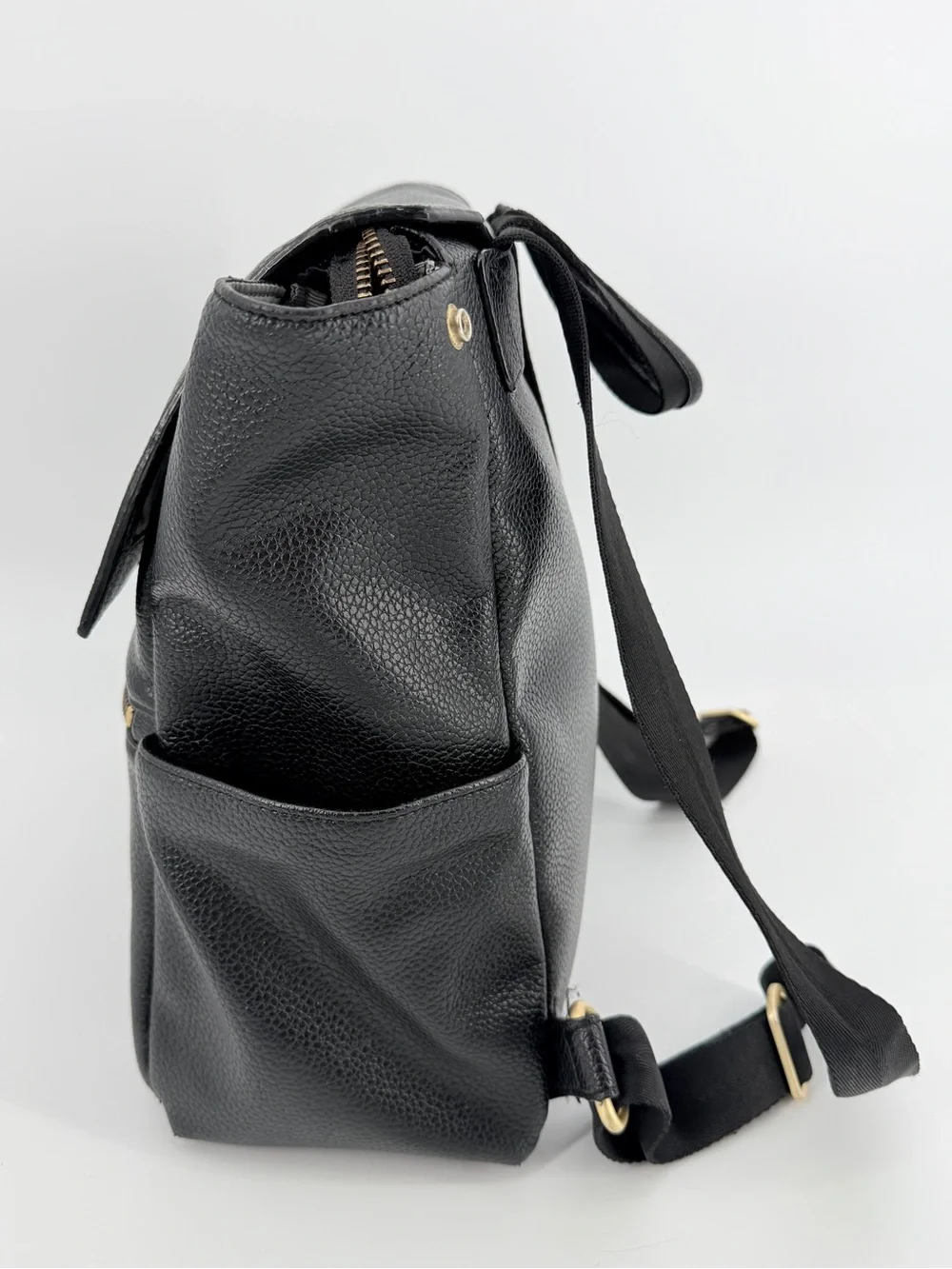 Freshly Picked Classic Diaper Backpack bag Black vegan pebbled leather large